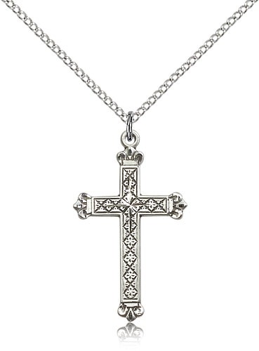 Cross Pendant, Sterling Silver - 18" 1.2mm Sterling Silver Chain + Clasp