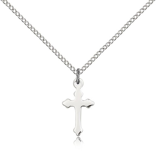 Cross Pendant, Sterling Silver - 18" 1.2mm Sterling Silver Chain + Clasp