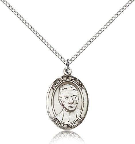 St. Eugene De Mazenod Medal, Sterling Silver, Medium - 18" 1.2mm Sterling Silver Chain + Clasp