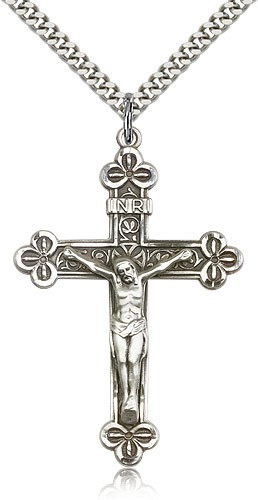 Crucifix Pendant, Sterling Silver - 24" 2.4mm Rhodium Plate Endless Chain