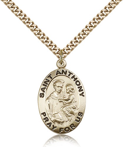 St. Anthony of Padua Medal, Gold Filled - 24" 2.4mm Gold Plated Endless Chain