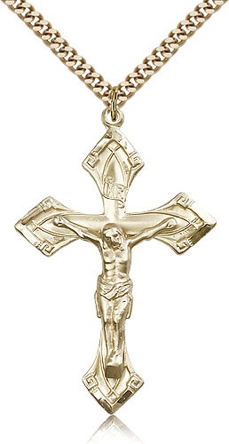 Crucifix Pendant, Gold Filled - 24" 2.4mm Gold Plated Endless Chain