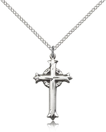 Cross Pendant, Sterling Silver - 18" 1.2mm Sterling Silver Chain + Clasp
