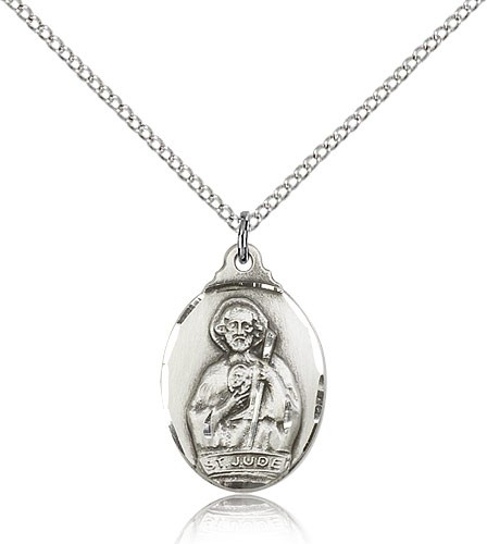 St. Jude Medal, Sterling Silver - 18" 1.2mm Sterling Silver Chain + Clasp