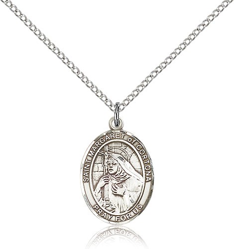 St. Margaret of Cortona Medal, Sterling Silver, Medium - 18" 1.2mm Sterling Silver Chain + Clasp