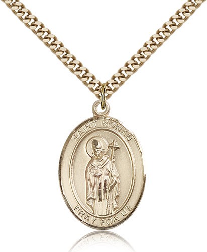 St. Ronan Medal, Gold Filled, Large - 24" 2.4mm Gold Plated Chain + Clasp