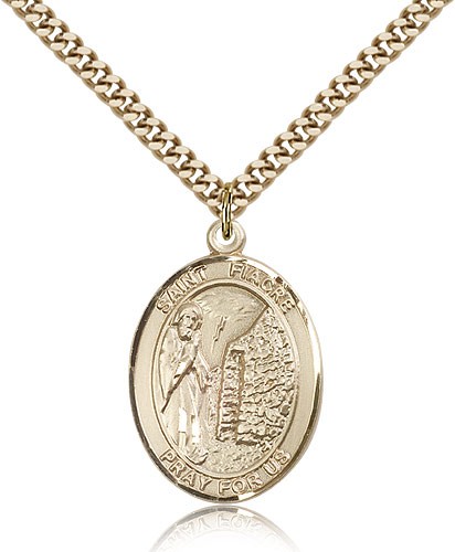 St. Fiacre Medal, Gold Filled, Large - 24" 2.4mm Gold Plated Chain + Clasp