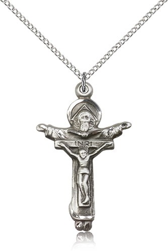 Trinity Crucifix Pendant, Sterling Silver - 18" 1.2mm Sterling Silver Chain + Clasp
