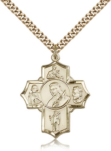 St. Philomena Vian Bos Jude Ger Medal, Gold Filled - 24" 2.4mm Gold Plated Endless Chain