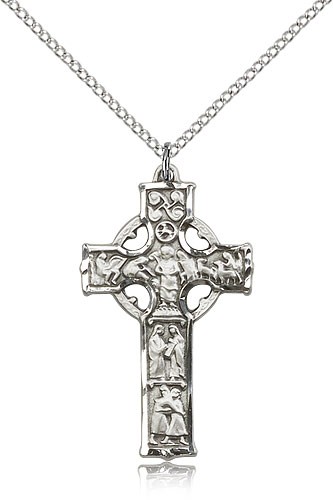 Celtic Cross Pendant, Sterling Silver - 18" 1.2mm Sterling Silver Chain + Clasp