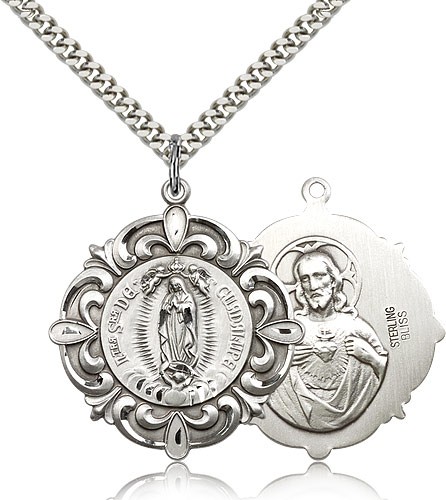Our Lady of Guadalupe Medal, Sterling Silver - 24" 2.4mm Rhodium Plate Endless Chain