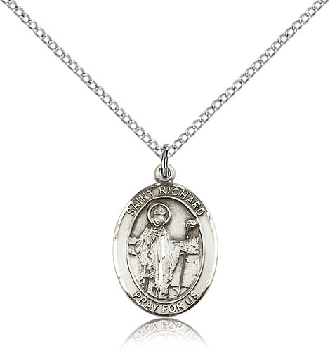 St. Richard Medal, Sterling Silver, Medium - 18" 1.2mm Sterling Silver Chain + Clasp