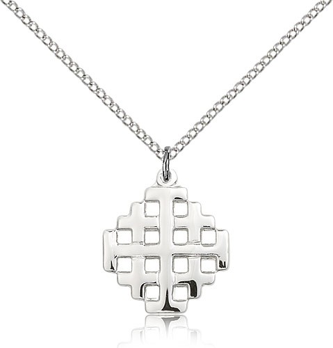 Jerusalem Cross Pendant, Sterling Silver - 18" 1.2mm Sterling Silver Chain + Clasp