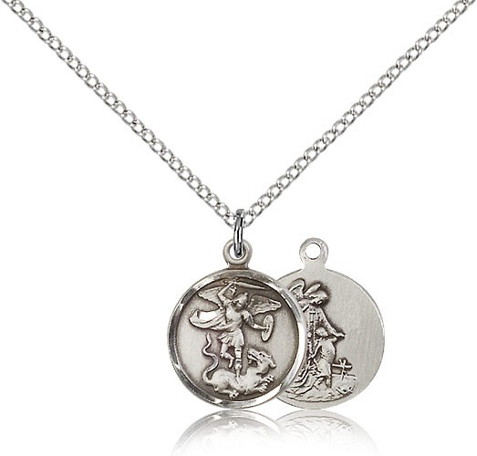 St. Michael the Archangel Medal, Sterling Silver - 18" 1.2mm Sterling Silver Chain + Clasp