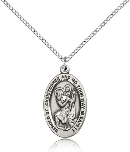 St. Christopher Medal, Sterling Silver - 18" 1.2mm Sterling Silver Chain + Clasp