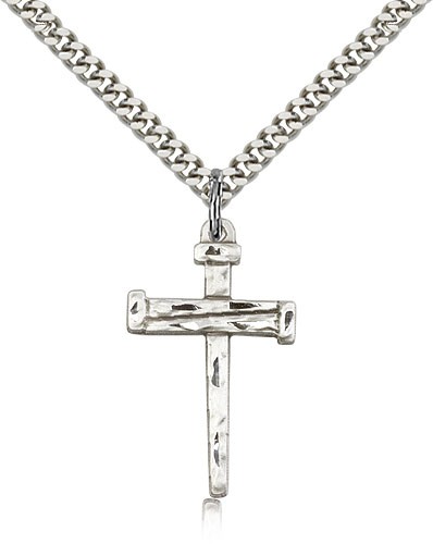 Nail Cross Pendant, Sterling Silver - 18" 1.2mm Sterling Silver Chain + Clasp