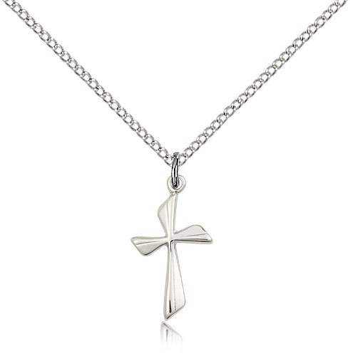 Cross Pendant, Sterling Silver - 18" 1.2mm Sterling Silver Chain + Clasp