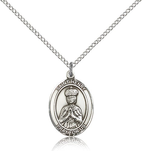 St. Henry II Medal, Sterling Silver, Medium - 18" 1.2mm Sterling Silver Chain + Clasp
