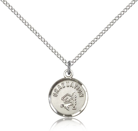 Graduation Medal, Sterling Silver - 18" 1.2mm Sterling Silver Chain + Clasp