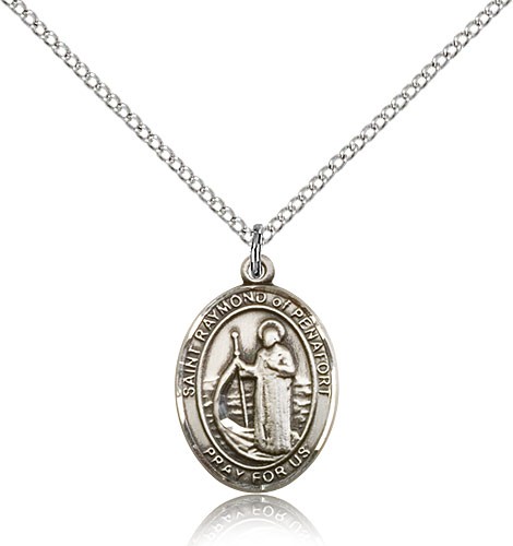 St. Raymond of Penafort Medal, Sterling Silver, Medium - 18" 1.2mm Sterling Silver Chain + Clasp