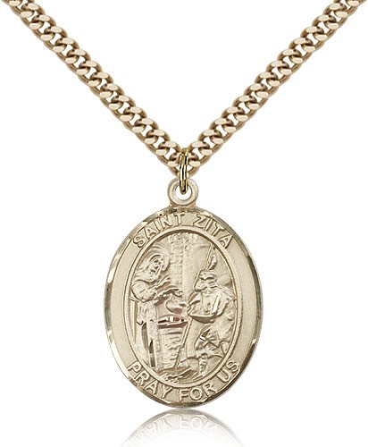 St. Zita Medal, Gold Filled, Large - 24" 2.4mm Gold Plated Chain + Clasp