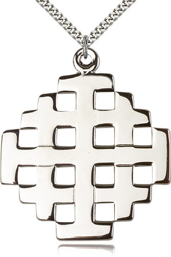 Jerusalem Cross Pendant, Sterling Silver - 24" 2.4mm Rhodium Plate Endless Chain