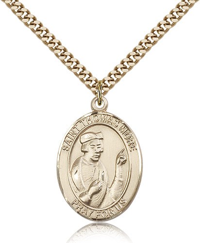 St. Thomas More Medal, Gold Filled, Large - 24" 2.4mm Gold Plated Chain + Clasp