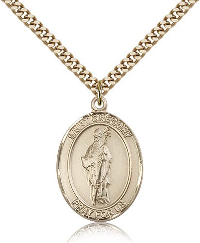 St. Gregory the Great Medal, Gold Filled, Large - 24" 2.4mm Gold Plated Chain + Clasp