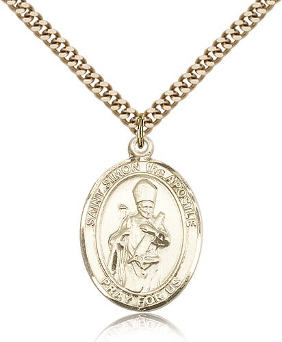 St. Simon Medal, Gold Filled, Large - 24" 2.4mm Gold Plated Chain + Clasp