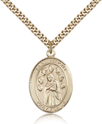 St. Felicity Medal, Gold Filled, Large - 24" 2.4mm Gold Plated Chain + Clasp