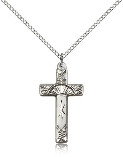 Cross Pendant, Sterling Silver - 18" 1.2mm Sterling Silver Chain + Clasp