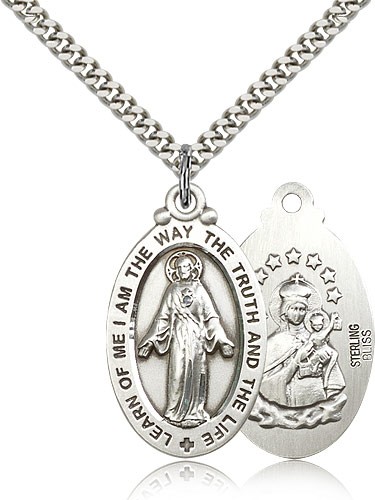 Scapular Medal, Sterling Silver - 24" 2.4mm Rhodium Plate Endless Chain
