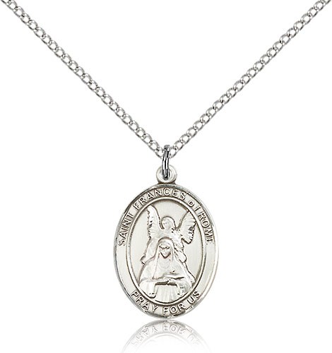 St. Frances of Rome Medal, Sterling Silver, Medium - 18" 1.2mm Sterling Silver Chain + Clasp
