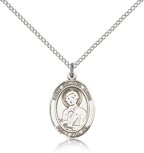 St. Dominic Savio Medal, Sterling Silver, Medium - 18" 1.2mm Sterling Silver Chain + Clasp