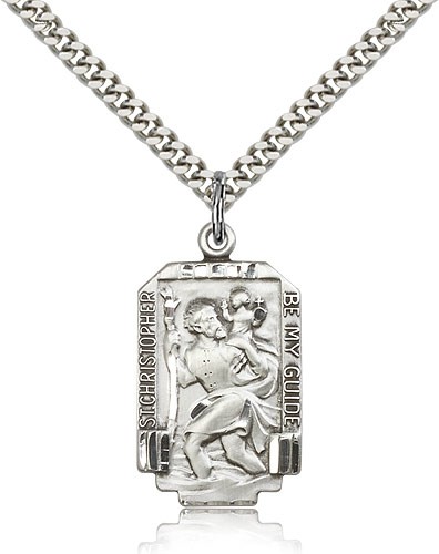 St. Christopher Medal, Sterling Silver - 24" 2.4mm Rhodium Plate Endless Chain