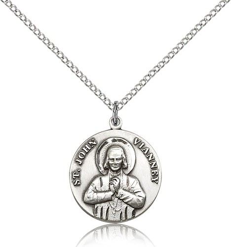 St. John Vianney Medal, Sterling Silver - 18" 1.2mm Sterling Silver Chain + Clasp
