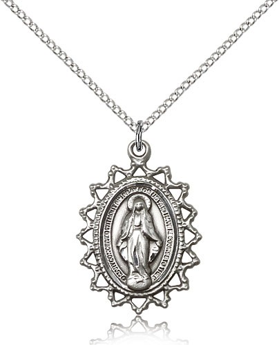 Miraculous Medal, Sterling Silver - 18" 1.2mm Sterling Silver Chain + Clasp