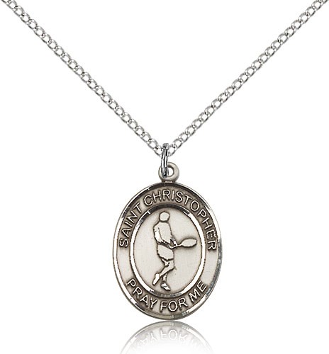 St. Christopher Tennis Medal, Sterling Silver, Medium - 18" 1.2mm Sterling Silver Chain + Clasp