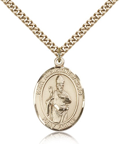St. Augustine of Hippo Medal, Gold Filled, Large - 24" 2.4mm Gold Plated Chain + Clasp