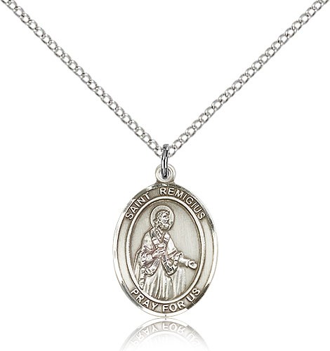 St. Remigius of Reims Medal, Sterling Silver, Medium - 18" 1.2mm Sterling Silver Chain + Clasp