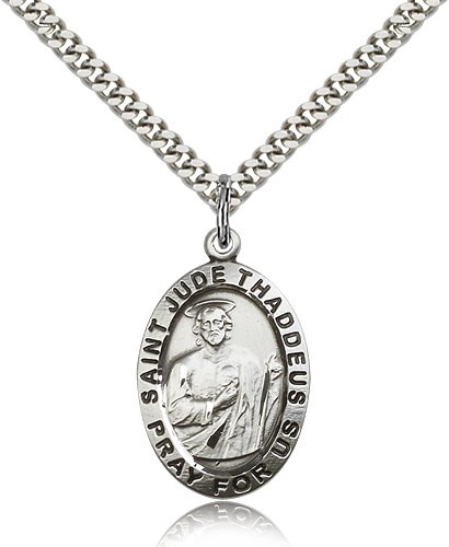 St. Jude Medal, Sterling Silver - 24" 2.4mm Rhodium Plate Endless Chain