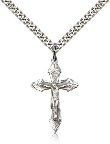 Crucifix Pendant, Sterling Silver - 24" 2.4mm Rhodium Plate Endless Chain