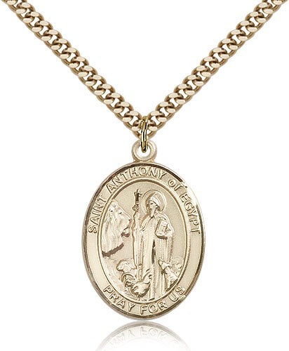 St. Anthony of Egypt Medal, Gold Filled, Large - 24" 2.4mm Gold Plated Chain + Clasp