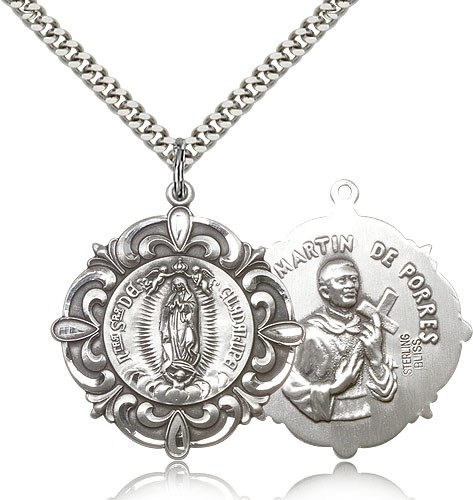Our Lady of Guadalupe Medal, Sterling Silver - 24" 2.4mm Rhodium Plate Endless Chain