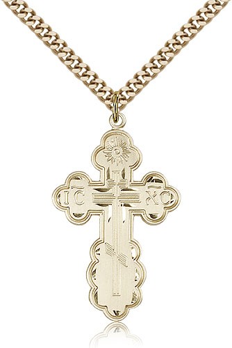 St. Olga Cross Pendant, Gold Filled - 24" 2.4mm Gold Plated Endless Chain