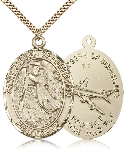 St. Joseph of Cupertino Medal, Gold Filled - 24" 2.4mm Gold Plated Endless Chain