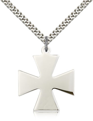 Surfer Cross Pendant, Sterling Silver - 24" 2.4mm Rhodium Plate Endless Chain