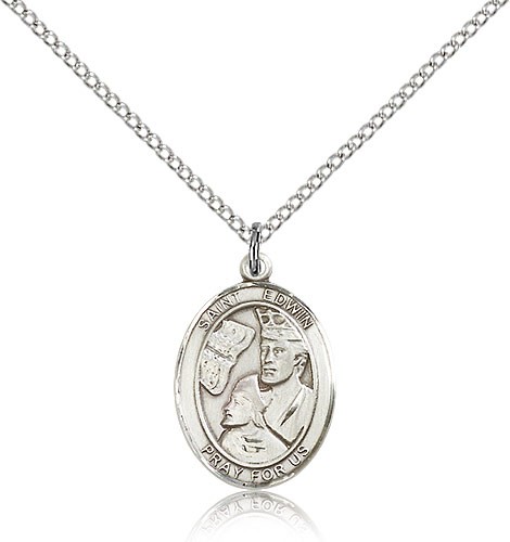 St. Edwin Medal, Sterling Silver, Medium - 18" 1.2mm Sterling Silver Chain + Clasp