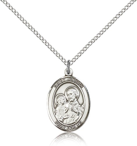 St. Joseph Medal, Sterling Silver, Medium - 18" 1.2mm Sterling Silver Chain + Clasp