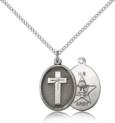 Army Cross Pendant, Sterling Silver - 18" 1.2mm Sterling Silver Chain + Clasp